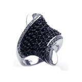 Sterling Silver Two-Toned Elegant Twist Wave Design Inlaid with Micro Paved Black Czs Ring