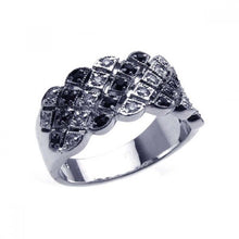 Load image into Gallery viewer, Sterling Silver Fancy Ornate Ring Diamond Pattern Design Inlaid with Clear and Black Czs