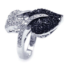 Load image into Gallery viewer, Sterling Silver Two-Toned Classy Double Leaf Design Inlaid with Micro Paved Black and Clear Czs Ring