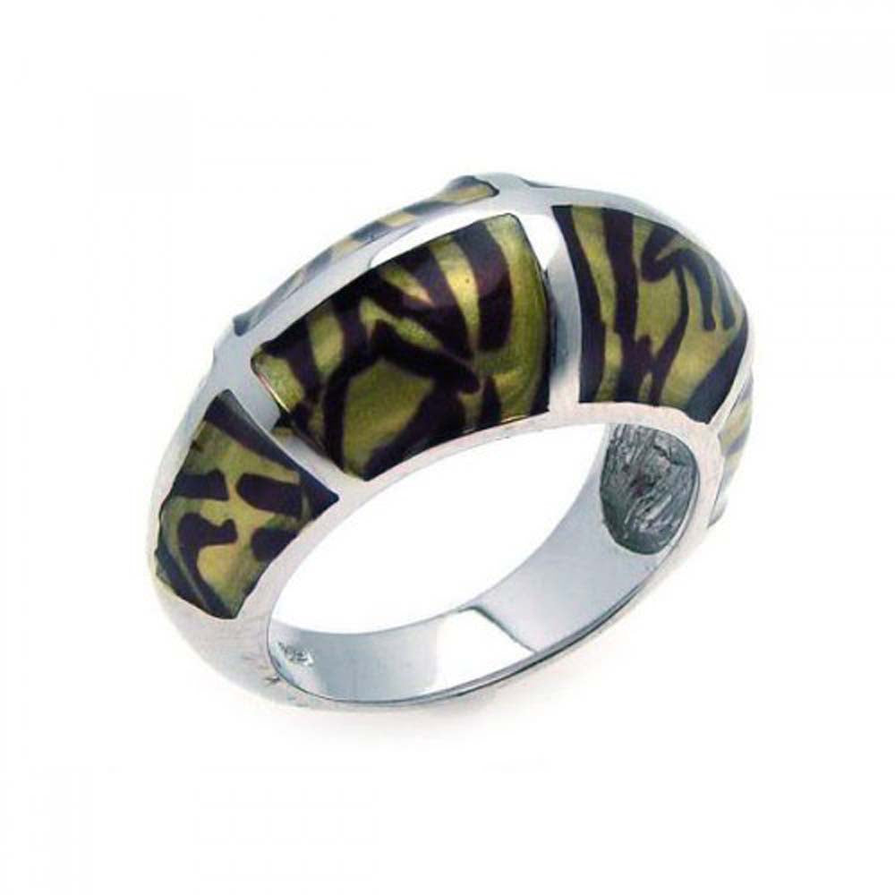 Sterling Silver Tiger Print Design Fashionable Domed Band Ring