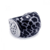 Sterling Silver Black and White Leopard Print with Multi Spots Design Fashionable Cigar Band Ring