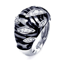 Load image into Gallery viewer, Sterling Silver Zebra Print Design Inlaid with Clear Czs Fashionable Domed Band Ring