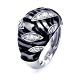 Sterling Silver Zebra Print Design Inlaid with Clear Czs Fashionable Domed Band Ring