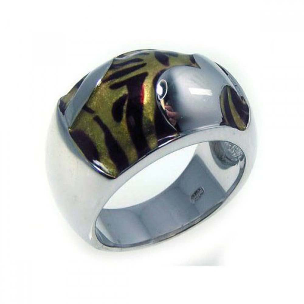 Sterling Silver Fancy Tiger Print Design Domed Band Ring