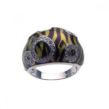 Load image into Gallery viewer, Sterling Silver Fancy Tiger Print with Multi Paved Circle Design Domed Band Ring