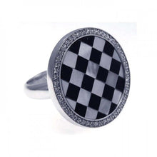 Load image into Gallery viewer, Sterling Silver Fancy Round Checkered Design Inlaid with Clear Czs Ring