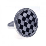 Sterling Silver Fancy Round Checkered Design Inlaid with Clear Czs Ring