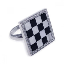 Load image into Gallery viewer, Sterling Silver Fancy Round Checkered Design Inlaid with Clear Czs Ring