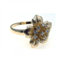 Load image into Gallery viewer, Sterling Silver Gold Plated Flower Design Inlaid with Clear Czs Ring