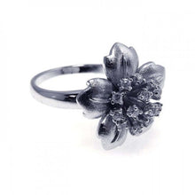 Load image into Gallery viewer, Sterling Silver Rhodium Plated Flower Design Inlaid with Clear Czs Ring