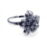 Sterling Silver Rhodium Plated Flower Design Inlaid with Clear Czs Ring