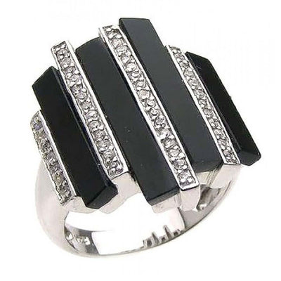 Sterling Silver Fashionable Multi Black Onyx and Paved Czs Bar Design Ring with Ring Dimensions of 21MMx23MM