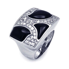 Load image into Gallery viewer, Sterling Silver Fancy Rectangular Shaped Design Inlaid with Black Onyx and Clear Czs Ring