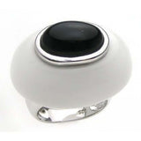 Sterling Silver Fashionable White Domed Band Ring with Centered Oval Cut Black Stone on Bezel SettingAnd Ring Dimensions of 26MMx20MM