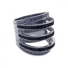 Load image into Gallery viewer, Sterling Silver Two-Toned Fancy Wrap Design Ring Inlaid with Clear and Black Czs