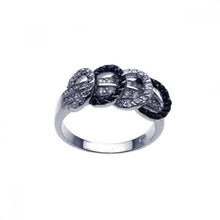 Load image into Gallery viewer, Sterling Silver Fancy Overlapping Circle Design Inlaid with Clear and Black Czs Ring