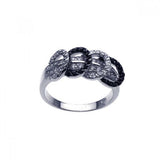 Sterling Silver Fancy Overlapping Circle Design Inlaid with Clear and Black Czs Ring