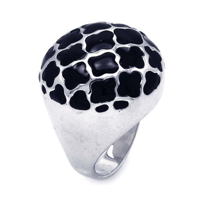 Sterling Silver Multi Black Enamel Flower Design Dome Band Ring