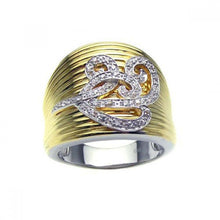 Load image into Gallery viewer, Sterling Silver Two-Toned Cigar Band Ring with Paved Flower Vine Design