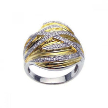 Load image into Gallery viewer, Sterling Silver Two-Toned Fancy Czs Lined Pattern Design Cigar Band Ring