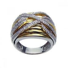 Load image into Gallery viewer, Sterling Silver Two-Toned Elegant Domed Band Ring with Czs Lined Pattern Design