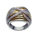 Sterling Silver Two-Toned Elegant Domed Band Ring with Czs Lined Pattern Design