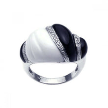 Load image into Gallery viewer, Sterling Silver Fancy Shaped Black and White Stone Inlaid with Clear Czs Ring