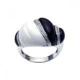 Sterling Silver Fancy Shaped Black and White Stone Inlaid with Clear Czs Ring