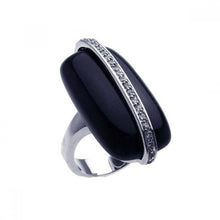 Load image into Gallery viewer, Sterling Silver Classy Elongated Black Onyx Stone Inlaid with Clear Czs Ring