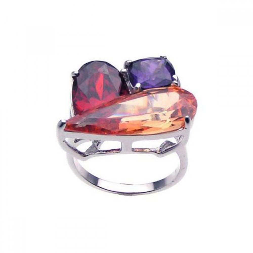 Sterling Silver Fancy Ring Set with Different Cut and Colored Czs Design