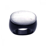 Sterling Silver Two-Toned Fancy Band Ring with Oval Matte Finish Design