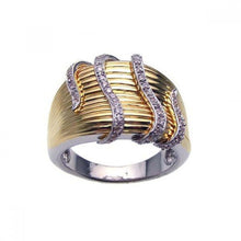 Load image into Gallery viewer, Sterling Silver Two-Toned Fancy Domed Band Ring with Clear Czs Tendril Design