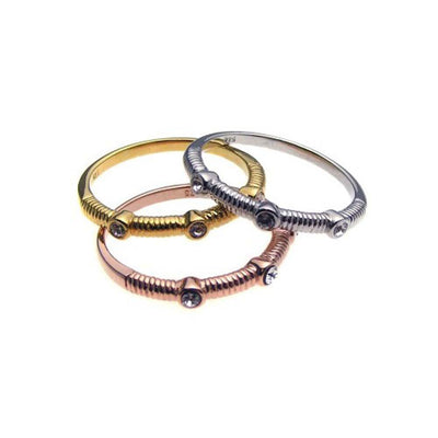 Sterling Silver Nickel Free RhodiumAnd Gold And Rose Gold Plated Three Toned Clear CZ Stackable Ring SetAnd Width 2mm
