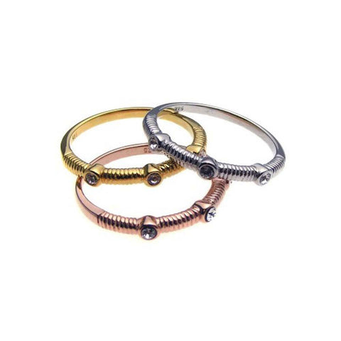 Sterling Silver Nickel Free RhodiumAnd Gold And Rose Gold Plated Three Toned Clear CZ Stackable Ring SetAnd Width 2mm