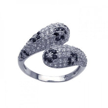 Load image into Gallery viewer, Sterling Silver Fancy Micro Paved Bypass Band Ring with Multi Black Czs Flower Design