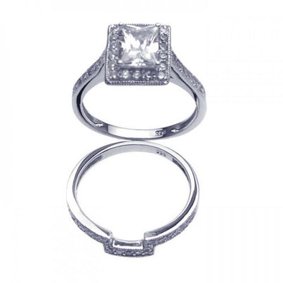Sterling Silver Rhodium Plated Clear CZ Square Bridal Ring Set