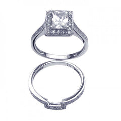 Sterling Silver Rhodium Plated Clear CZ Square Bridal Ring Set