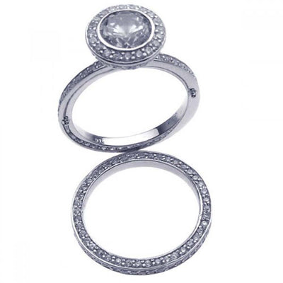 Sterling Silver Rhodium Plated Clear CZ Round Bridal Ring Set