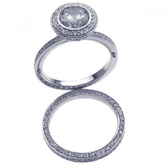 Sterling Silver Rhodium Plated Clear CZ Round Bridal Ring Set