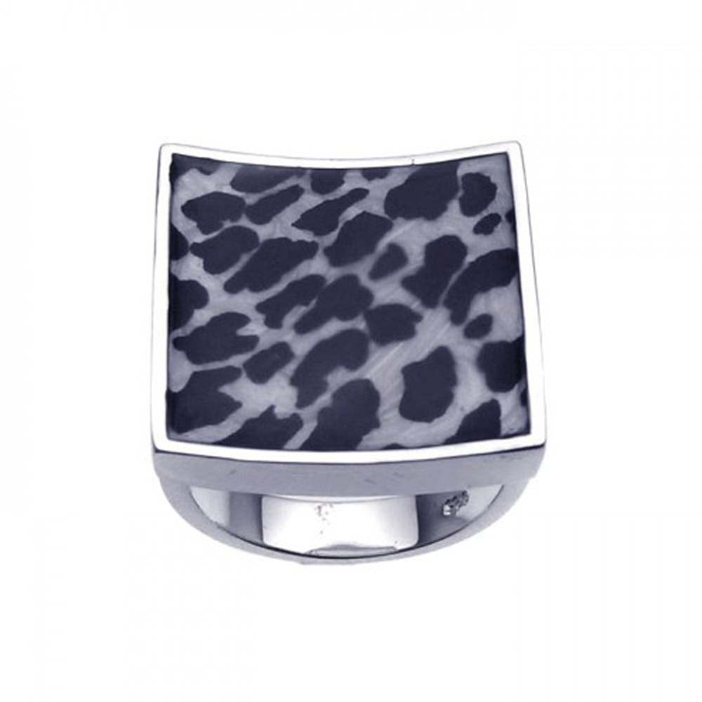 Sterling Silver Leopard Print Design Square Shaped Band Ring