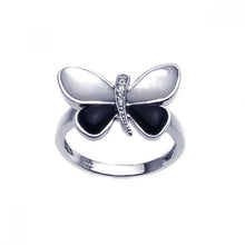 Load image into Gallery viewer, Sterling Silver Butterfly Design Inlaid with CzsAnd Mother of Pearl and Black Onyx Ring