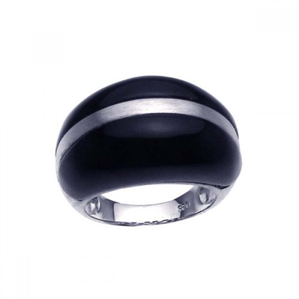 Sterling Silver Fancy Black Onyx Dome Band Ring