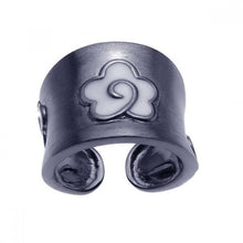 Load image into Gallery viewer, Sterling Silver Matte Finish Open Band Ring with White Enamel Flower Design