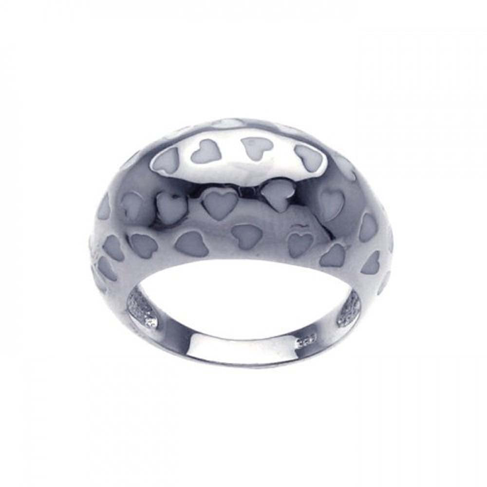 Sterling Silver Multi White Enamel Heart Design Dome Band Ring