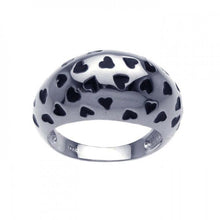 Load image into Gallery viewer, Sterling Silver Multi Black Enamel Heart Design Dome Band Ring