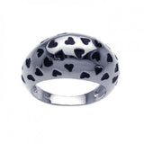 Sterling Silver Multi Black Enamel Heart Design Dome Band Ring