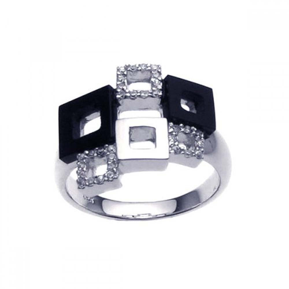 Sterling Silver Two-Toned Multi Square Shaped Design Inlaid with Clear Czs Ring