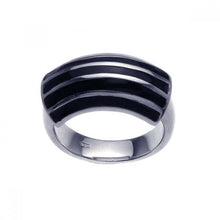 Load image into Gallery viewer, Sterling Silver Fancy Band Ring with Black Enamel Stripe Design