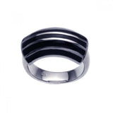 Sterling Silver Fancy Band Ring with Black Enamel Stripe Design