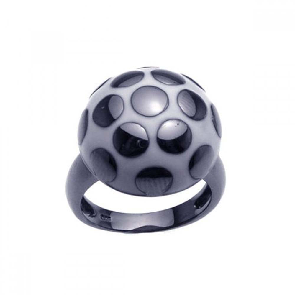 Sterling Silver Fancy Black and White Enamel Mushroom Design Ring